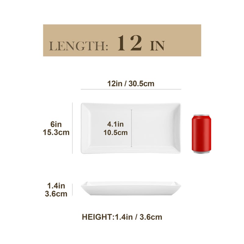 MALACASA Serving Platters Set of 4, Ceramic Serving Platters and Trays for Serving Food, Rectangular Serving Trays for Party, Large Serving Plates, Party Serving Trays and Platters - 12 Inch, White - Image 2
