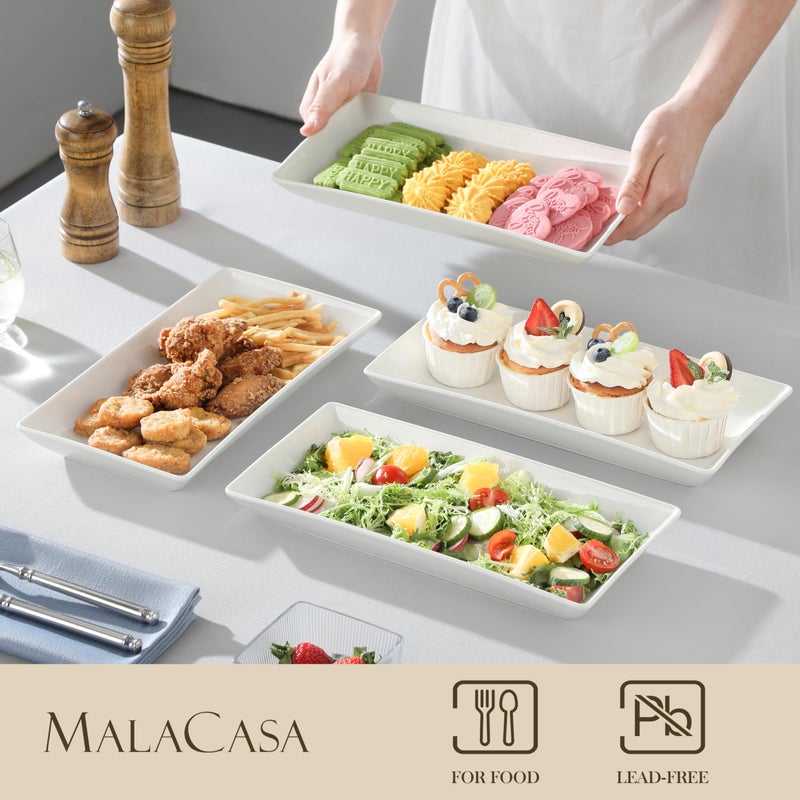 MALACASA Serving Platters Set of 4, Ceramic Serving Platters and Trays for Serving Food, Rectangular Serving Trays for Party, Large Serving Plates, Party Serving Trays and Platters - 12 Inch, White - Image 3
