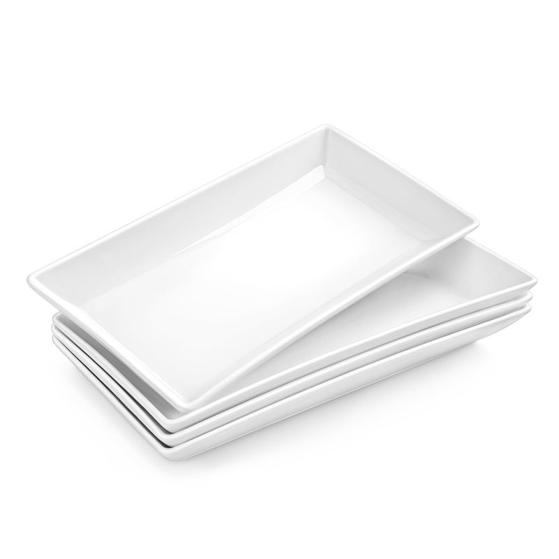 MALACASA Serving Platters Set of 4, Ceramic Serving Platters and Trays for Serving Food, Rectangular Serving Trays for Party, Large Serving Plates, Party Serving Trays and Platters - 12 Inch, White - Image 1