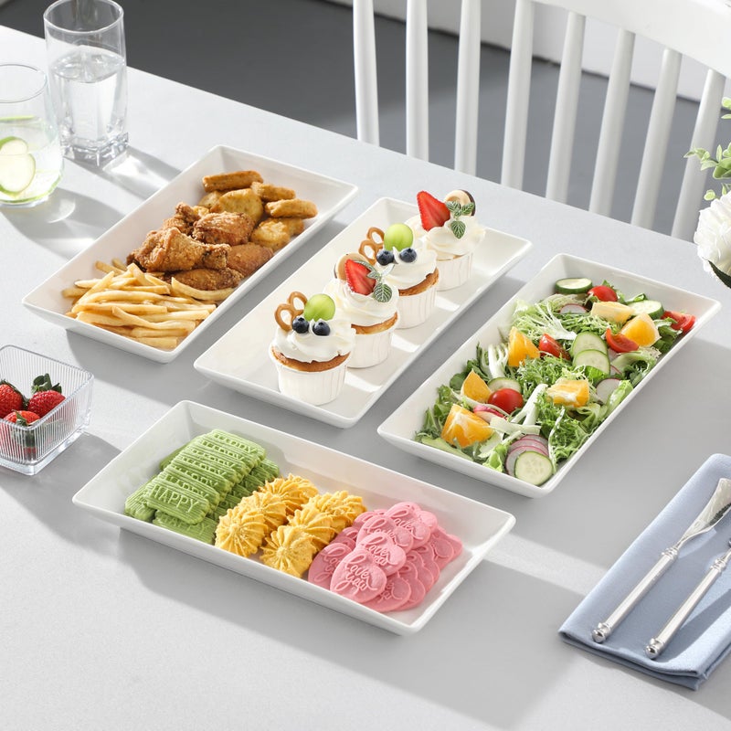 MALACASA Serving Platters Set of 4, Ceramic Serving Platters and Trays for Serving Food, Rectangular Serving Trays for Party, Large Serving Plates, Party Serving Trays and Platters - 12 Inch, White - Image 5