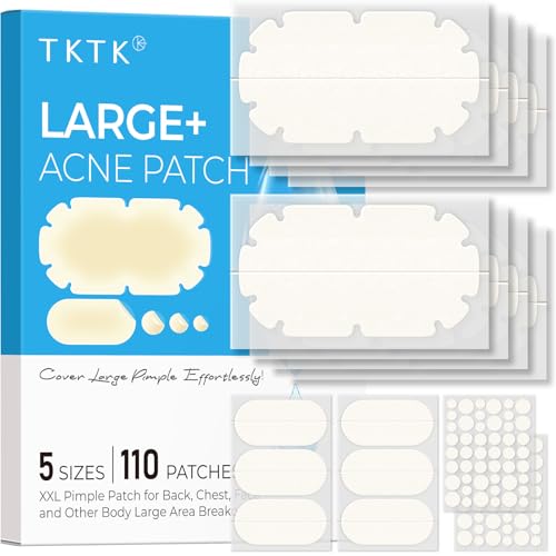 TKTK XXL Pimple Patches for Body Large Acne Patches 5 Sizes Big Hydrocolloid Bandages for Back Chest Shoulders Zit Breakouts Blemish Stickers for Face Oval Dot 110 Count - Image 1