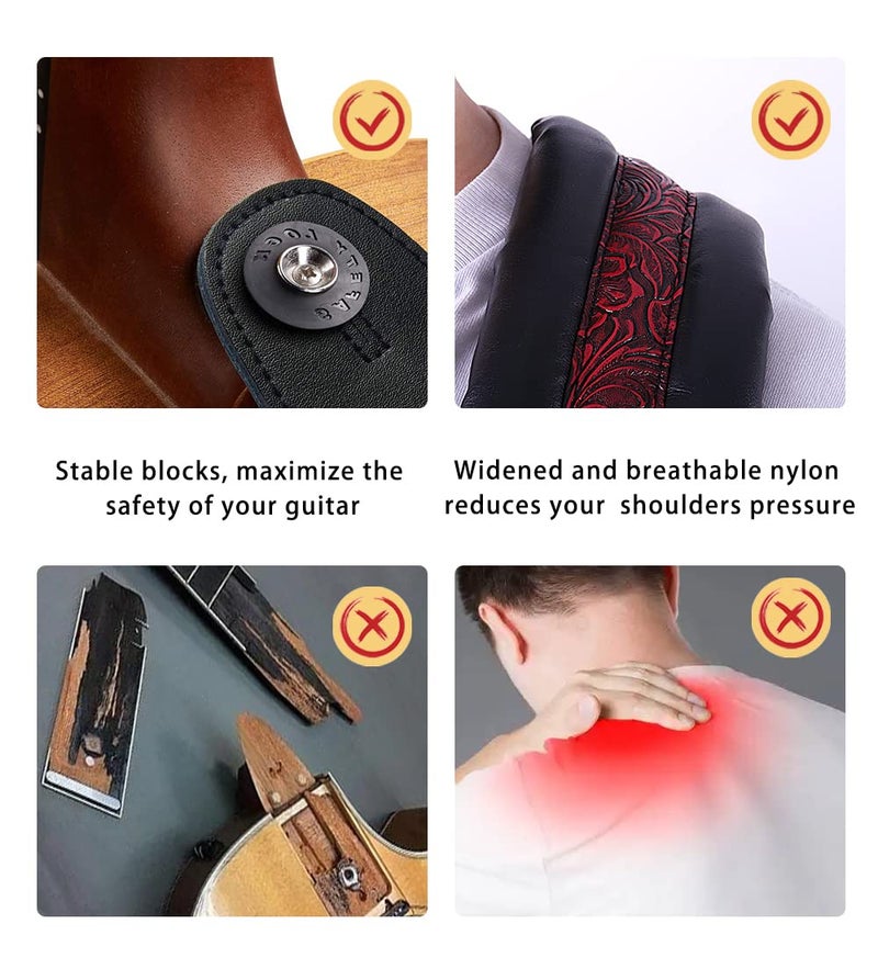 Surpop Neoprene Leather Guitar Strap 3.4'' With Carbon Buckle, Leather Top & Back Soft For Bass, Electric Acoustic Guitar - Image 4