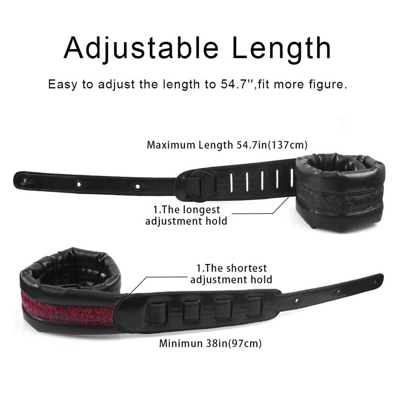 Surpop Neoprene Leather Guitar Strap 3.4'' With Carbon Buckle, Leather Top & Back Soft For Bass, Electric Acoustic Guitar - Image 5