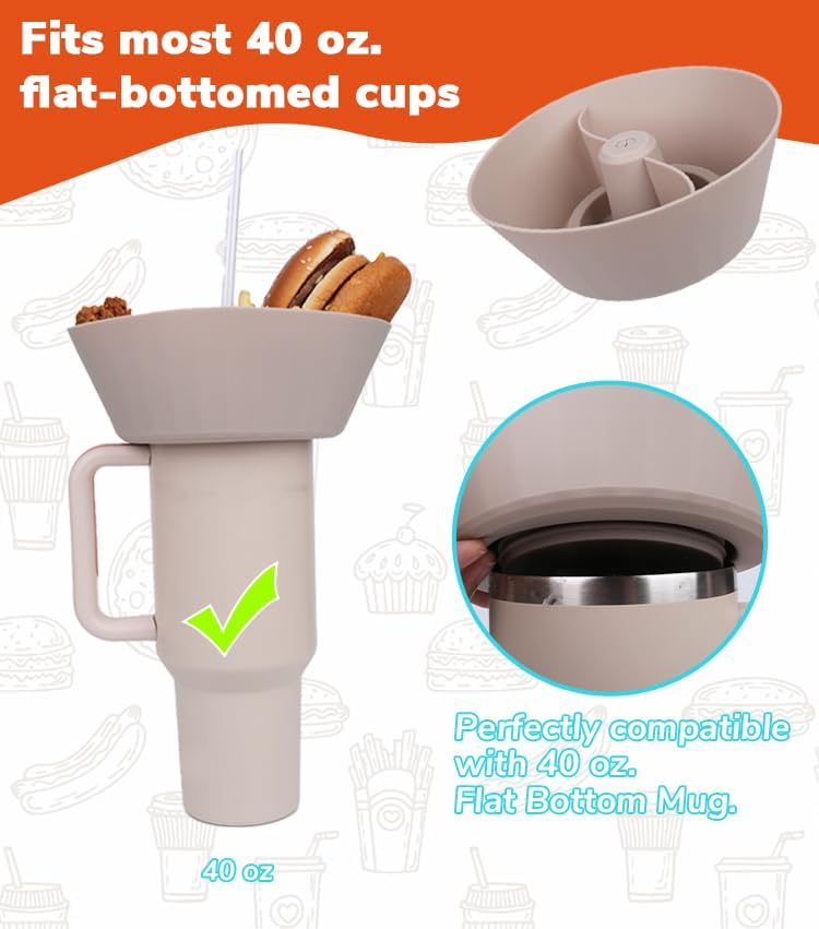 Generic Snack Bowl Stanley CupTumbler Snack tray with handle Reusable Snack Ring for Stanley Accessories Cream Silicone Snack Tray compatible with 40oz Stanley Cup Stanley Accessories Khaki - Image 2
