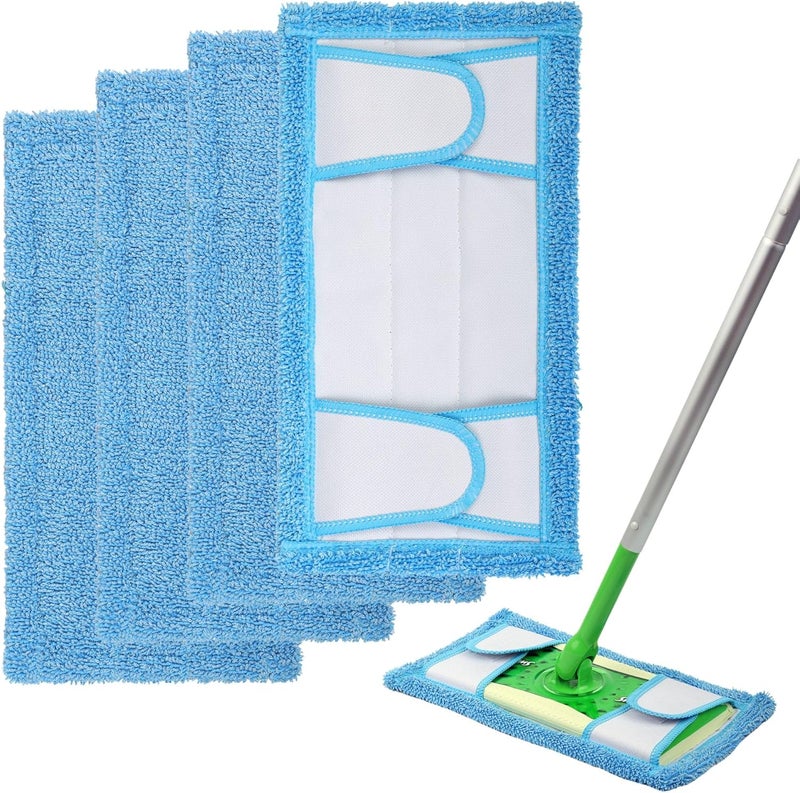 F Flammi Reusable Mop Pad for Swiffer Sweeper Mop, 12.5'' Microfiber Mop Pad Refill Washable for Hard Floor Baseboard Cleaning, Wet/Dry Cleaning Pad, 4 Pack - Image 1