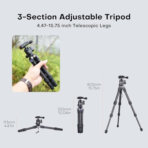 AOKA 15.75"/0.99 lbs Mini Carbon Fiber Tripod, Compact Pocket Travel Tabletop Tripod for Mobile Phones, Mirrorless Cameras, Digital Cameras, Projectors, Webcams - Image 4