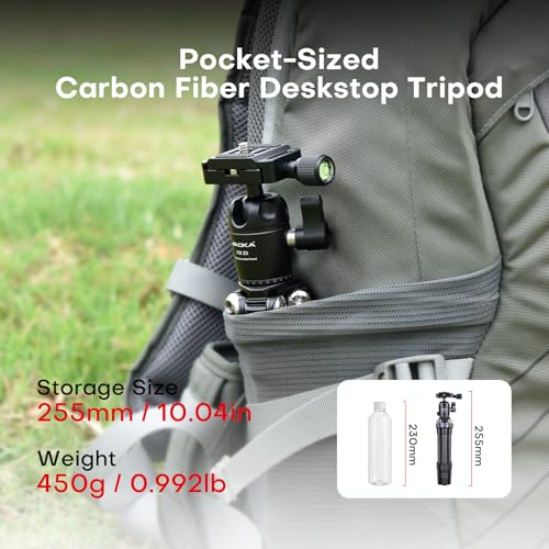 AOKA 15.75"/0.99 lbs Mini Carbon Fiber Tripod, Compact Pocket Travel Tabletop Tripod for Mobile Phones, Mirrorless Cameras, Digital Cameras, Projectors, Webcams - Image 2