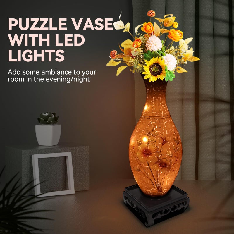YunSheCSBS 3D Puzzles Vase for Adults, Birthday Gifts for Women, 160 Pieces Plastic DIY Unique Flower Vase with LED Light, Crafts for Adults House Warming Gift for Flower Arrangements and Home Decor (Pink) - Image 2