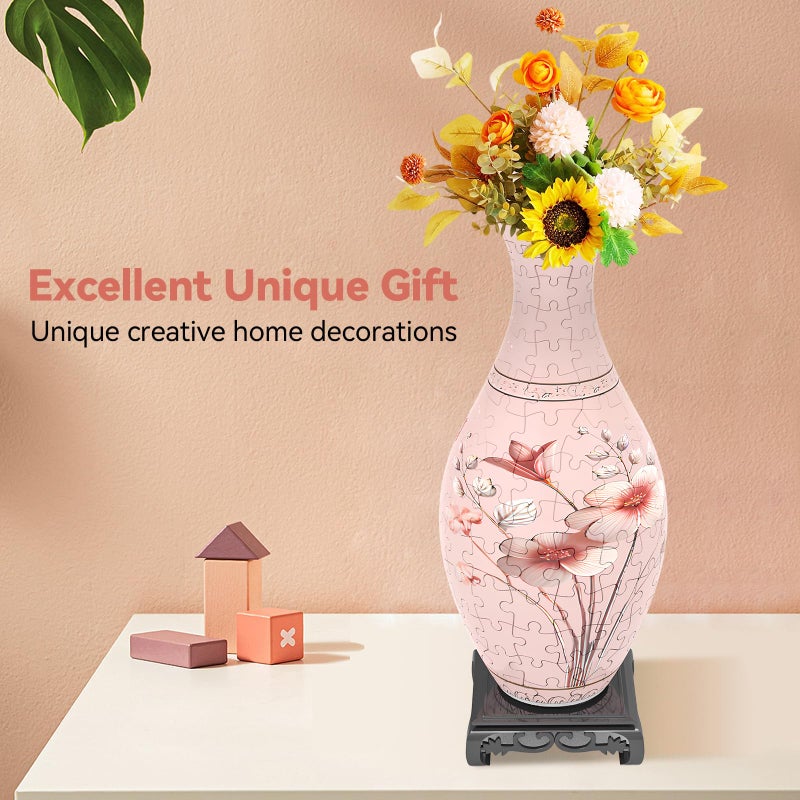 YunSheCSBS 3D Puzzles Vase for Adults, Birthday Gifts for Women, 160 Pieces Plastic DIY Unique Flower Vase with LED Light, Crafts for Adults House Warming Gift for Flower Arrangements and Home Decor (Pink) - Image 3