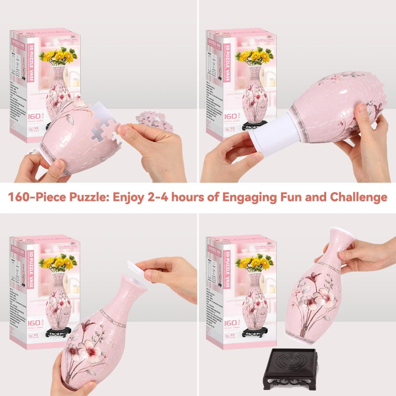 YunSheCSBS 3D Puzzles Vase for Adults, Birthday Gifts for Women, 160 Pieces Plastic DIY Unique Flower Vase with LED Light, Crafts for Adults House Warming Gift for Flower Arrangements and Home Decor (Pink) - Image 4
