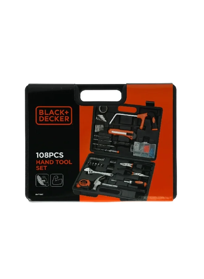 BLACK+DECKER 108-Piece DurableHigh Grade Plastic Hand Tool Set Multicolour BMT108C