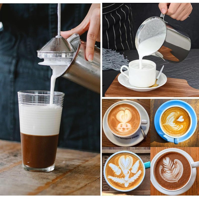 PARSPAR Coffee Maker 400ml 304 Stainless Steel Milk Coffee Frother Blender Portable Cappuccino Coffee Frother Double Froth Pump Office Home Travel 1Pcs Silver - Image 2