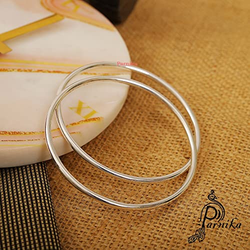 Parnika (Formerly MJ 925 Plain Round Hollow Unisex Kada Bangle in Pure 92.5 Sterling Silver for Girls Women Boys Men | With Certificaite of Authenticity | Chandi ka Kada | (1 Piece, 60 mm) - Image 2
