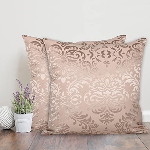 Home - The Best is for You Designer Self Design Cotton 275 TC Cushion Covers | Pack of 2 (Gold_Damask, 16X16 Inch) - Image 1