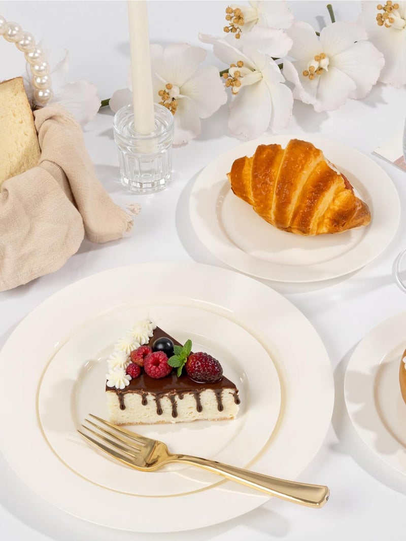WDF 200PCS Ivory Plastic Plates - Elegant Ivory Disposable Plates for Party- Include 100 Dinner Plate 10inch and 100 Plastic Dessert Plate 7inch Perfect for Party Baby Shower Wedding Spring - Image 3