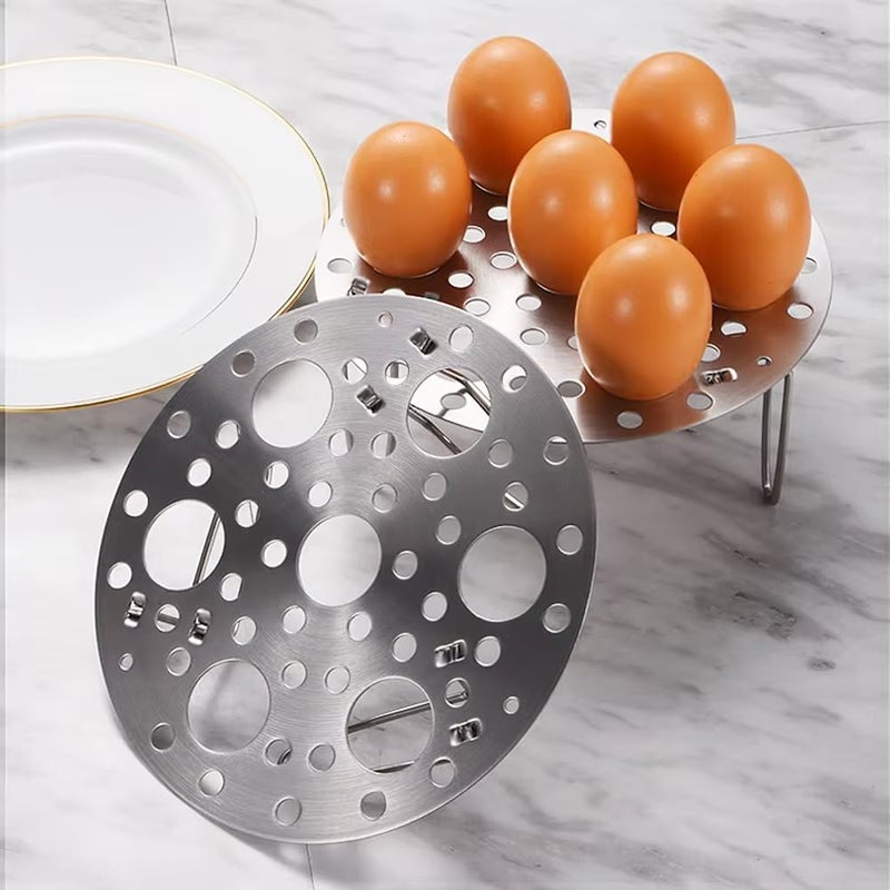 Evona Stainless Steel Round Egg Steamer Rack Multifunction Folding Steamer Shelf Stackable 7 Eggs Base Steamer Stand Telescopic Folding Steam Rack For Crab Bun Seafood Dumpling - Image 2