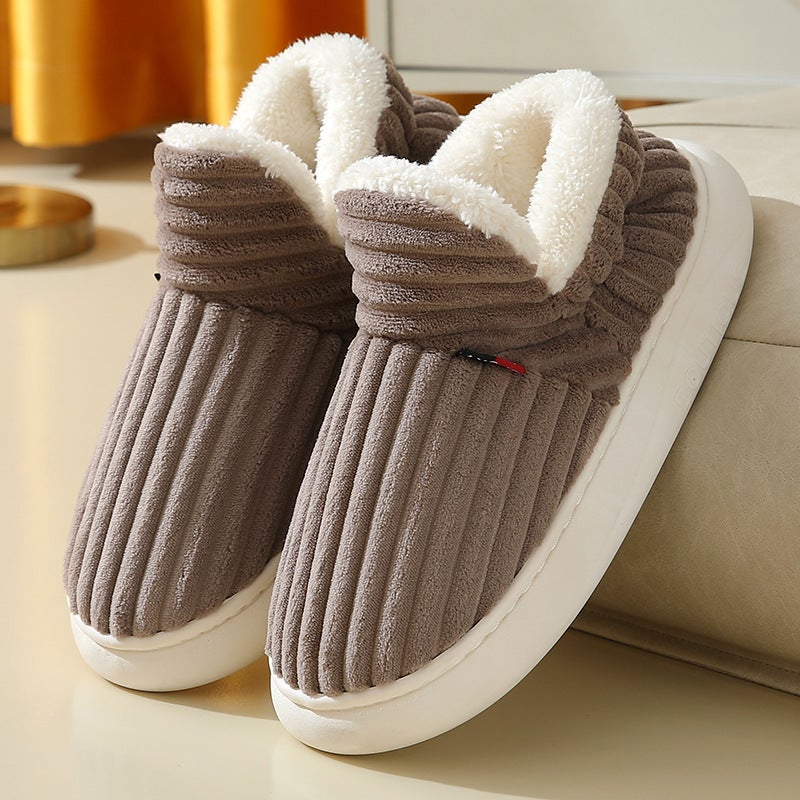 Cotton Slippers Unisex Thick Sole Winter Indoor Warm Coffee