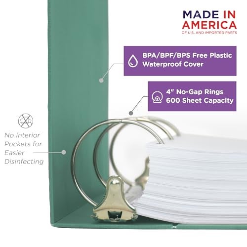 Carstens 4-Inch Heavy Duty 3-Ring Binder - Side Opening, Mint, Durable Plastic, Precision No-Gap Rings, Waterproof Cover, No Pockets, Holds 600 US Letter Sheets, BPA-Free, Made in USA (1844-3R) - Image 2