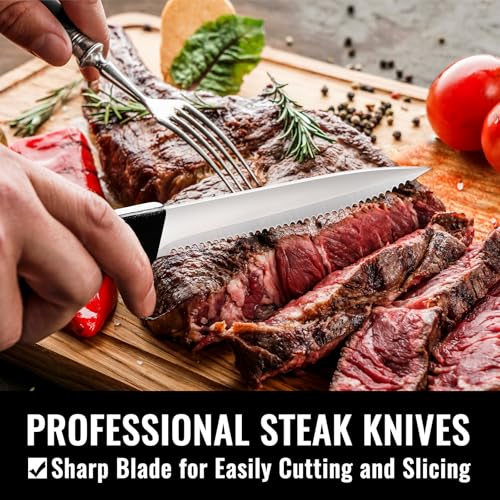 HIWARE 48-Piece Silverware Set with Steak Knives for 8, 18/8 Stainless Steel Flatware Cutlery Set For Home Kitchen Restaurant Hotel, Kitchen Utensils Set, Mirror Polished, Dishwasher Safe - Image 4