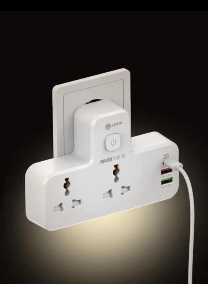 فيدا محول تمديد طاقة 3 في 1 من فيدا، منفذ شحن سريع USB-C PD بقوة 20 وات، منفذان USB-A QC3.0، منفذان عالميان، قابس ثلاثي مع إضاءة سفليه - Image 5