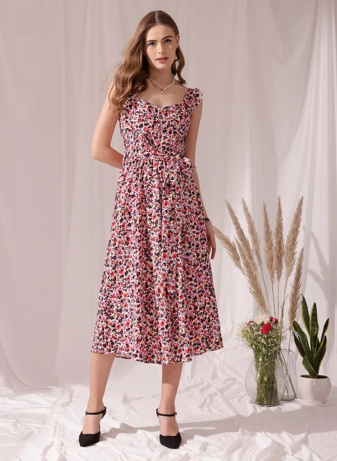 STREET 9 Floral Printed Crepe Midi Dress for Women