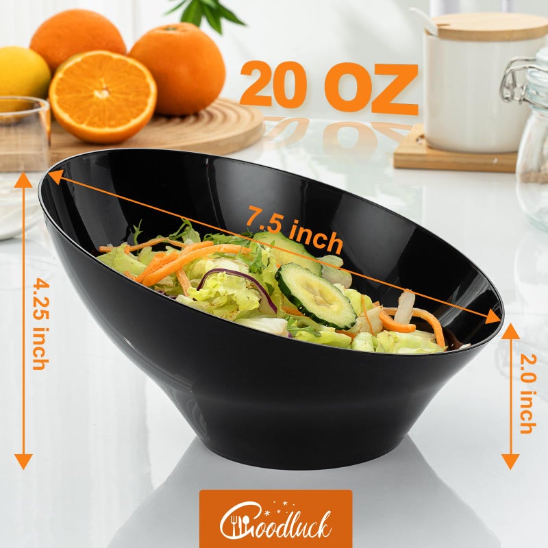 Goodluck 12 Pack Black Plastic Serving Bowls for Party - 20 OZ Angled Disposable Serving Bowls for Wedding Party Chip, Candy, Salad & Fruit - Image 3