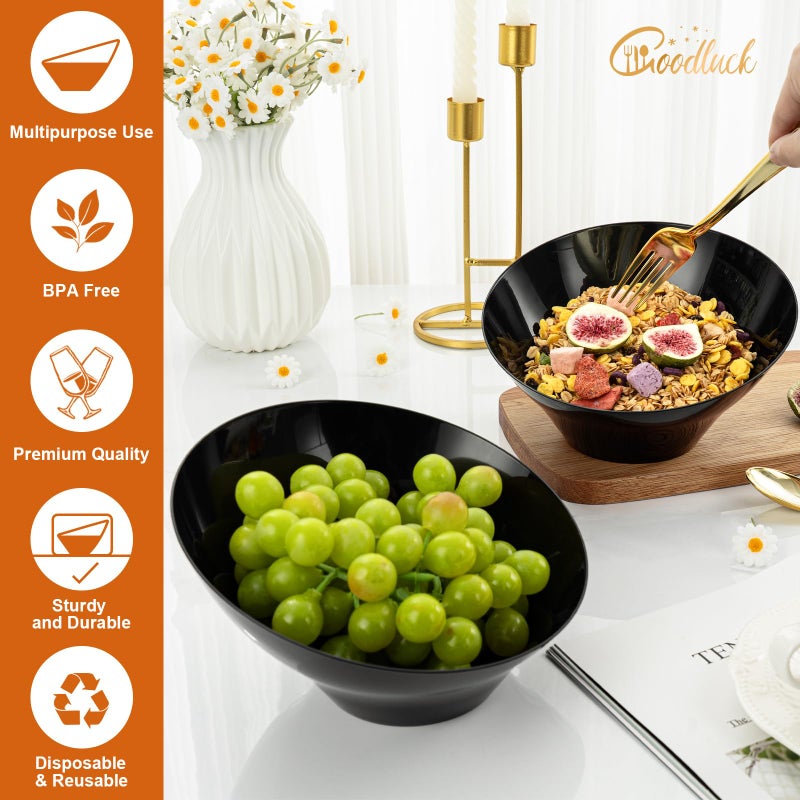Goodluck 12 Pack Black Plastic Serving Bowls for Party - 20 OZ Angled Disposable Serving Bowls for Wedding Party Chip, Candy, Salad & Fruit - Image 2