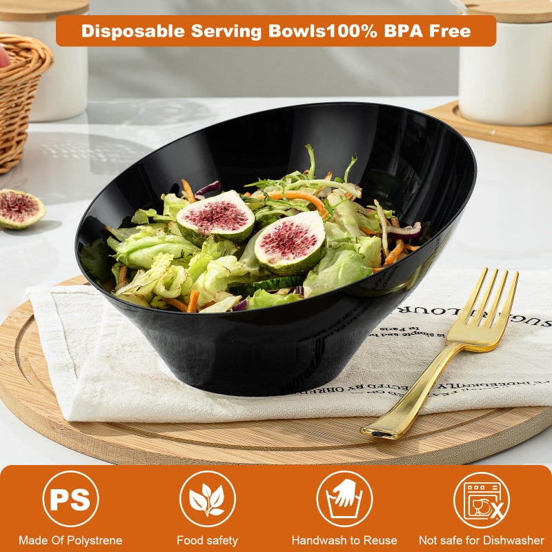 Goodluck 12 Pack Black Plastic Serving Bowls for Party - 20 OZ Angled Disposable Serving Bowls for Wedding Party Chip, Candy, Salad & Fruit - Image 4