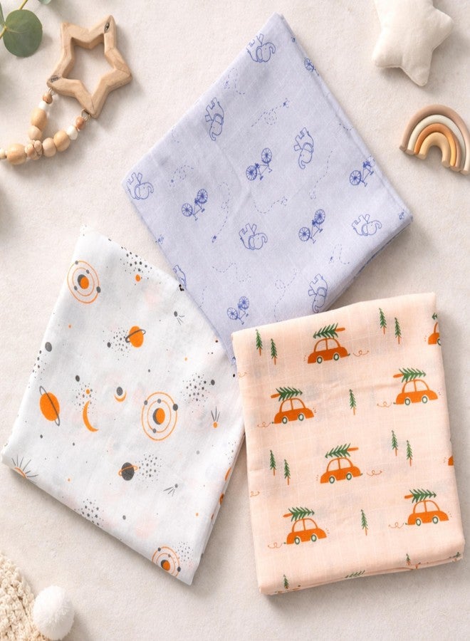 NEW COMERS® Cotton Muslin Baby Swaddle Set, Multicolor Printed Muslin Swaddle Wrap for New Born Baby, Soft Pure Cotton Sheet Baby Wrap Set, Baby Product (Swaddle_07) - Image 3