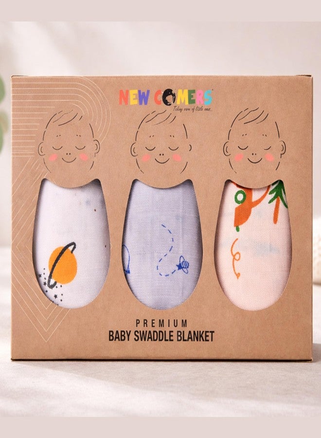 NEW COMERS® Cotton Muslin Baby Swaddle Set, Multicolor Printed Muslin Swaddle Wrap for New Born Baby, Soft Pure Cotton Sheet Baby Wrap Set, Baby Product (Swaddle_07) - Image 2