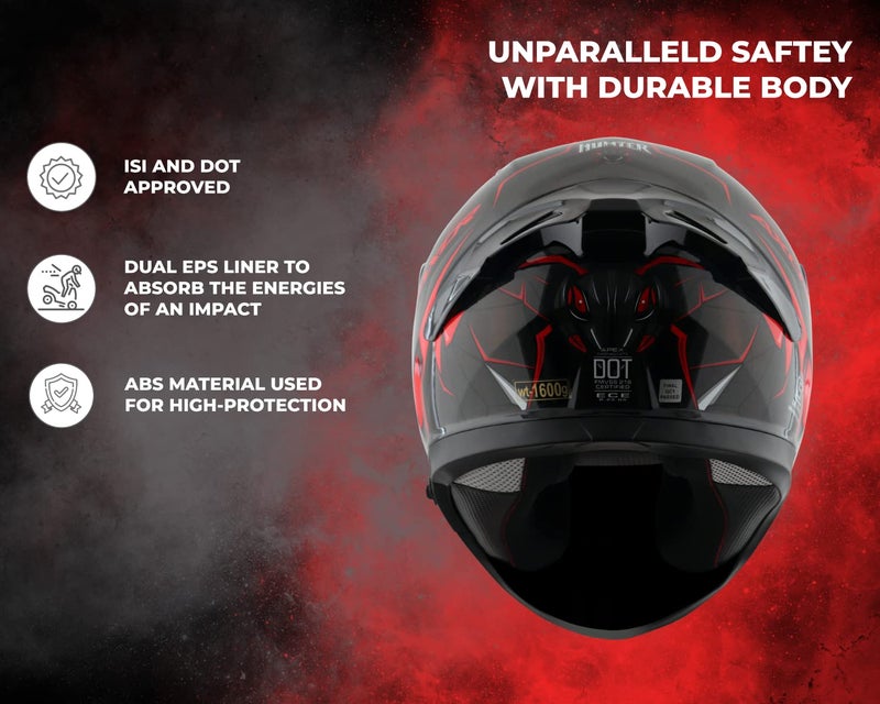 Axor Apex Hunter ISI ECE DOT Certified Full Face Dual Visor Helmet for Men and Women with Pinlock Fitted Outer Clear Visor and Inner Smoke Sun Visor Black Grey Helmet-XL - Image 4
