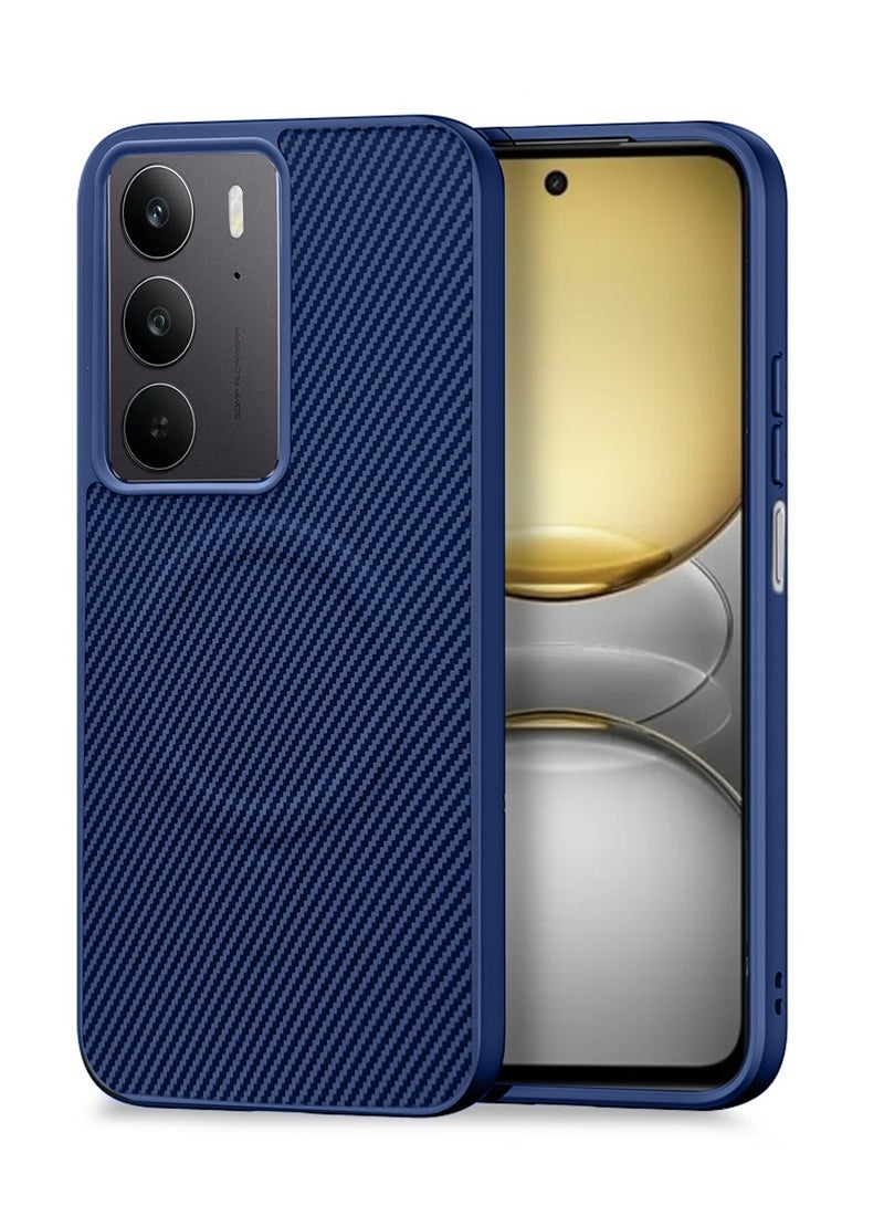 Wtech Realme C75 5G 2025 Soft Silicone Carbon Fiber Magsafe Protective Back Case Cover (MCFPSN) - Navy Blue - Image 1