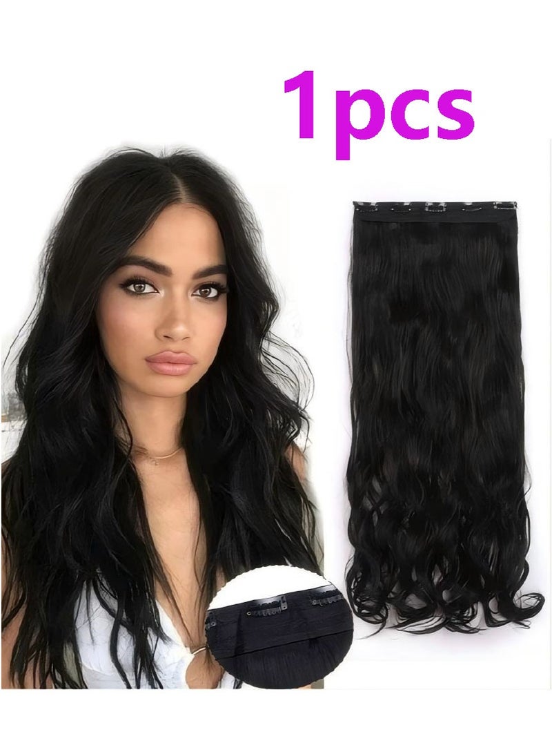 وصلات شعر بمشبك واحد للنساء، خصلات شعر طويلة مموجة وناعمة، شعر مستعار طويل مجعد، تصميم مريح وطبيعي، شعر مستعار مموج من الألياف الصناعية المقاومة للحرارة، مناسب للاستخدام اليومي والمواعيد والتجمعات العائلية والحفلات (بني أسود، 25 × 50 سم) - Image 1