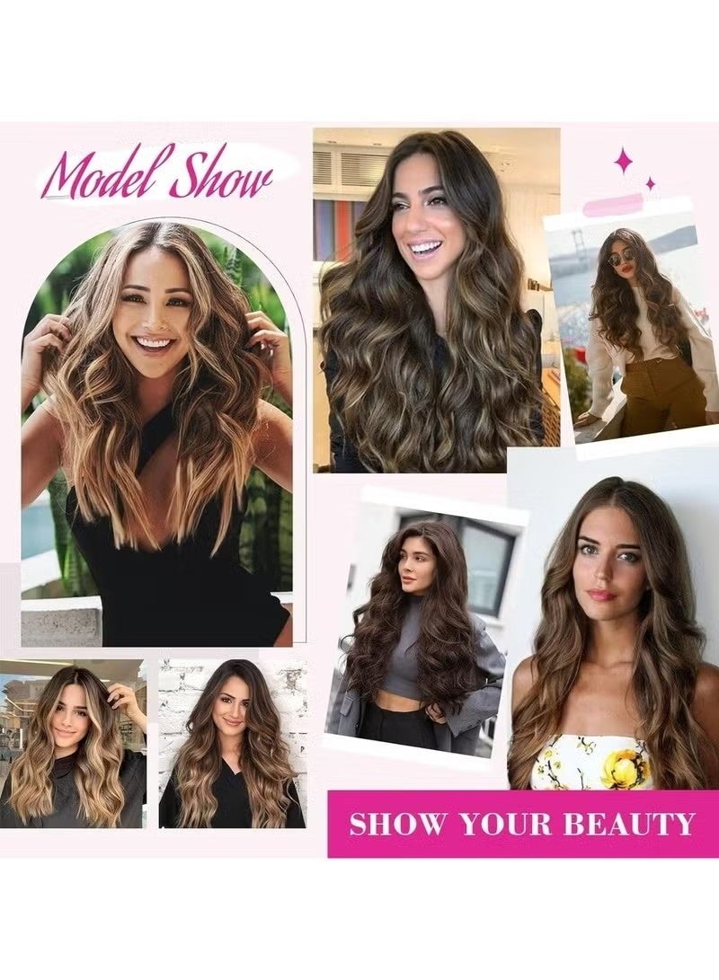 وصلات شعر بمشبك واحد للنساء، خصلات شعر طويلة مموجة وناعمة، شعر مستعار طويل مجعد، تصميم مريح وطبيعي، شعر مستعار مموج من الألياف الصناعية المقاومة للحرارة، مناسب للاستخدام اليومي والمواعيد والتجمعات العائلية والحفلات (بني أسود، 25 × 50 سم) - Image 5