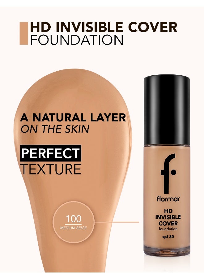 flormar NP Invisible Cover Hd Fdt - 100 Medium Beige - Image 5