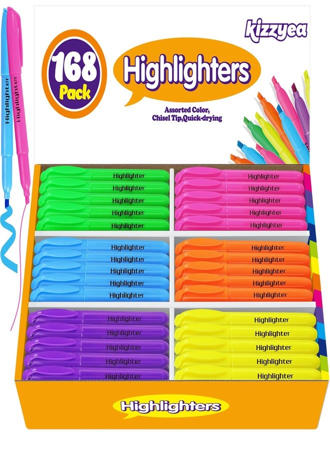 KIZZYEA 168 Pack Highlighters in 6 Assorted Colors, Chisel Tip Dry-Quickly Highlighters Bulk, No Bleed Highlighter Markers for Adult Kids, Office Classroom Must Have, School Supplies for Teachers - Image 1