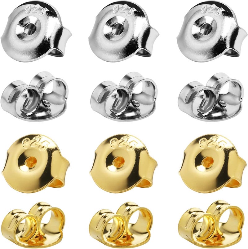DELECOE 925 Silver Hypoallergenic Earring Backs Replacements, 18K White Gold Plated Secure Push Earring Backs for Studs - Image 1