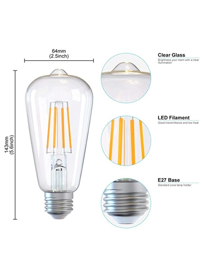 E27 LED Bulb, 6W Non-Dimmable Energy Saving Light, 6500K Vintage Edison Style Clear Glass, 60W Incandescent Replacement for Home Pendant Lighting, Retro Design (Pack of 4) - Image 2