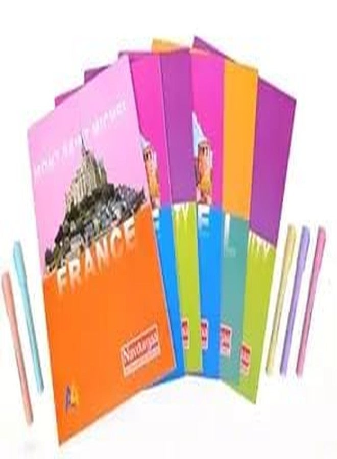 دفتر ملاحظات NS Bright بحجم A4 - مسطر بخط واحد (29 × 21 سم) | دفاتر مسطرة للكتابة | دفتر ملاحظات للطلاب | مجموعة من 3 دفاتر مع 5 أقلام حبر جاف مجانية للكتابة السلسة (300 صفحة) - Image 2
