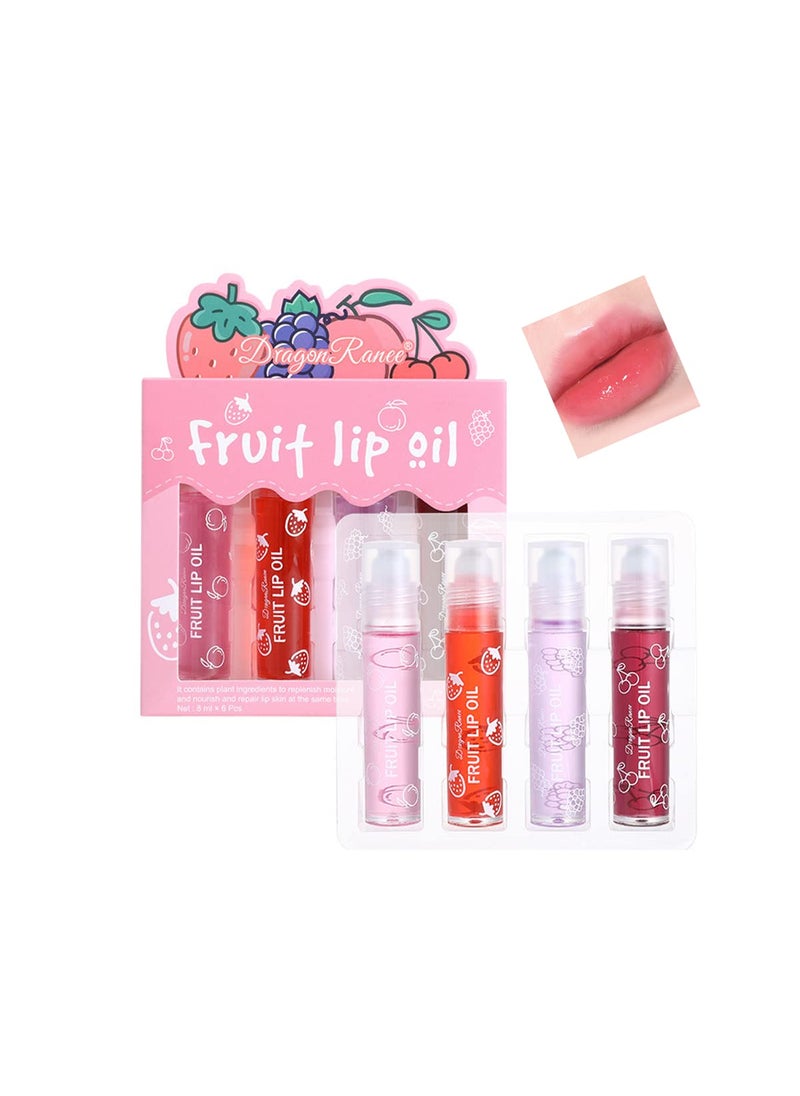 Pakivs - 4 Pcs FruitFlavored Lip Gloss SetTransparent Colorless Moisturizing Plumper Lip Lotion Rolling Ball Lip Oil Liquid Lipstick - Image 1