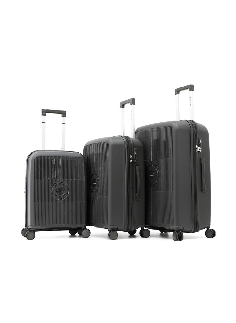 GIORDANO - Durable PP Hard Shell Luggage Trolley Bag 3 Pieces Set,Grey (S-20,M-24,L-28 Inch) - Image 1