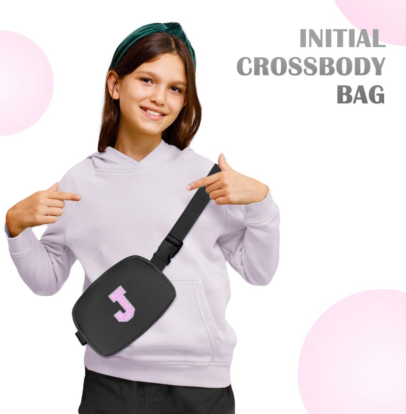 COSHAYSOO Initial Letter Fanny Pack for Girls Personalized Christmas Birthday Gifts for 6 7 8 9 10 11 12 Year Old Teen Girl, Girly Fashion Crossbody Purse Belt Bag Preteen Tween Trendy Stuff Black J - Image 4