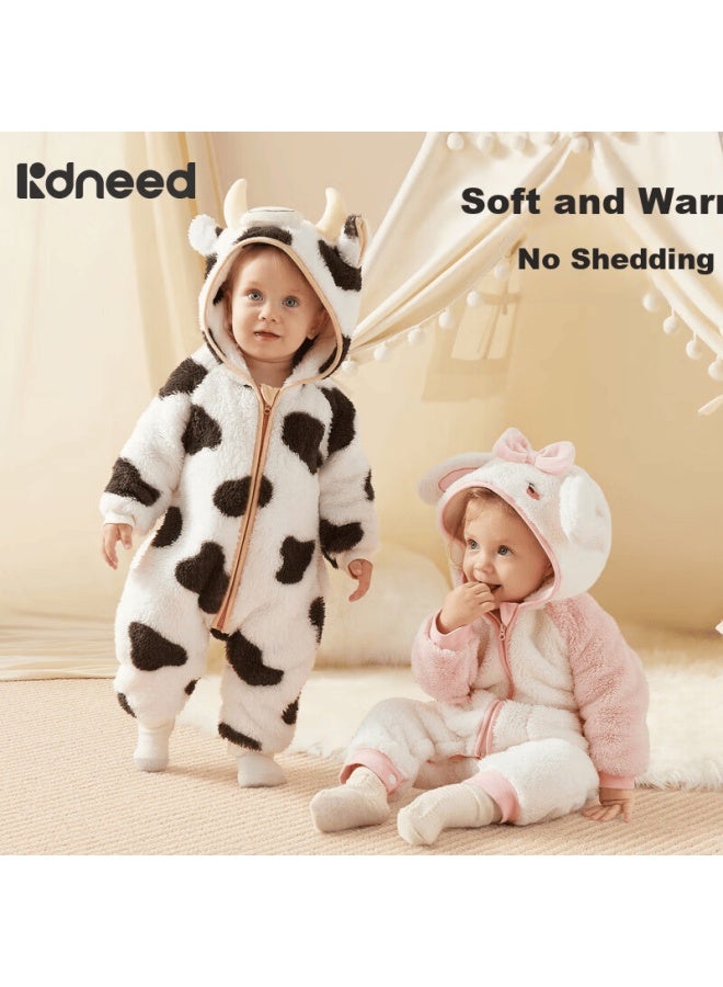 Kidsneed Baby Romper Autumn Winter Warm Coral Fleece Infant Jumpsuit Newborn Clothing Toddler Outing Onesie Crawling Suit - Image 4