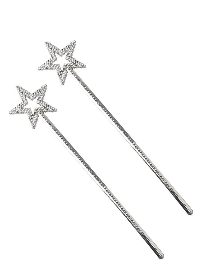 2 PCS Star Wand, 13 Inches Silver Fairy Princess Angel Wand Sticks for Girls Costume Birthday Party Wedding Cosplay-Fairy for Children Over 36 Months of Age - Image 1