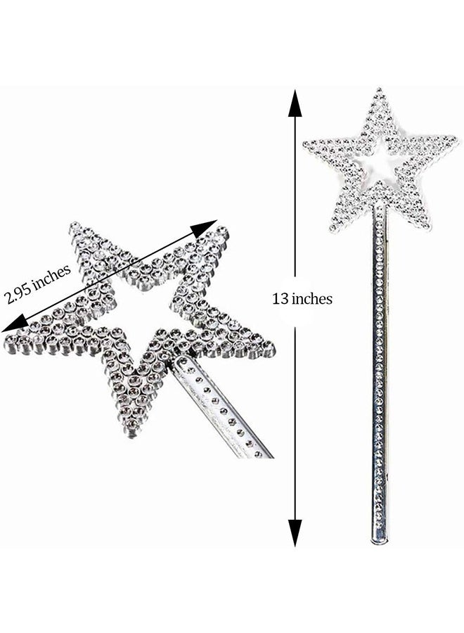 2 PCS Star Wand, 13 Inches Silver Fairy Princess Angel Wand Sticks for Girls Costume Birthday Party Wedding Cosplay-Fairy for Children Over 36 Months of Age - Image 2