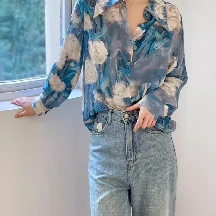 Sister gathering uniform wedding wedding bridesmaid group photo performance clothing 90s retro Hong Kong style floral shirt - Image 1