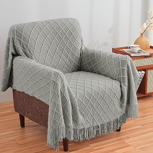 inhand Knitted Throw Blankets for Couch and Bed, Soft Cozy Knit Blanket with Tassel, Light Grey Lightweight Decorative Blankets and Throws, Farmhouse Warm Woven Blanket for Men and Women, 60"x80" - Image 4