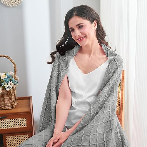 inhand Knitted Throw Blankets for Couch and Bed, Soft Cozy Knit Blanket with Tassel, Light Grey Lightweight Decorative Blankets and Throws, Farmhouse Warm Woven Blanket for Men and Women, 60"x80" - Image 2