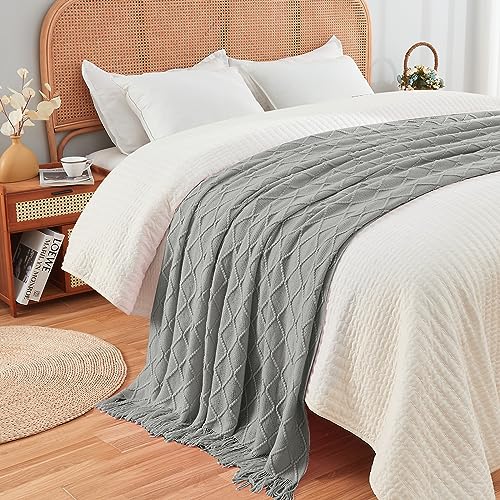 inhand Knitted Throw Blankets for Couch and Bed, Soft Cozy Knit Blanket with Tassel, Light Grey Lightweight Decorative Blankets and Throws, Farmhouse Warm Woven Blanket for Men and Women, 60"x80" - Image 3