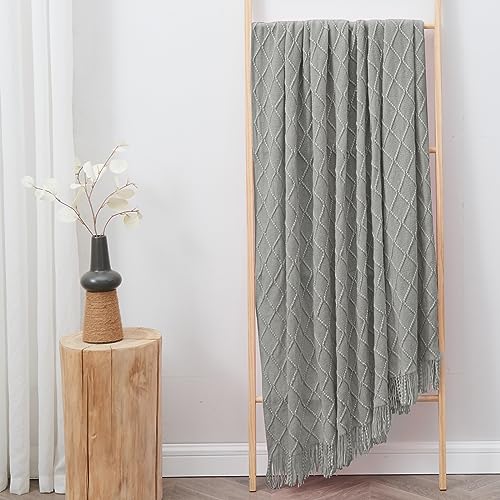 inhand Knitted Throw Blankets for Couch and Bed, Soft Cozy Knit Blanket with Tassel, Light Grey Lightweight Decorative Blankets and Throws, Farmhouse Warm Woven Blanket for Men and Women, 60"x80" - Image 5